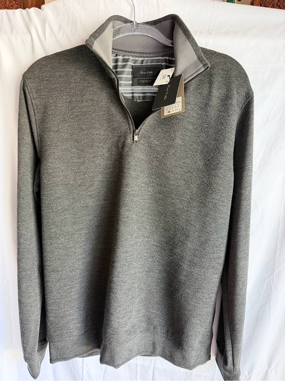 Porter And Ash 2 Tone Structure Mens Medium 1/4 Zip Gray Sweatshirt Preppy NWT